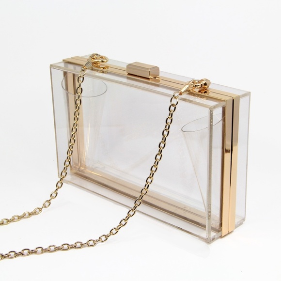 Clear Acrylic Box Clutch Bag With Crossbody Strap - Picture 3 of 6